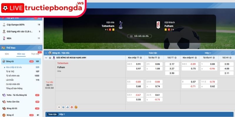 Kèo châu Á trận Tottenham vs Fulham, 03:00 30/11 (Premier League)