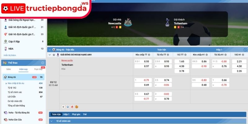 Kèo châu Á trận Newcastle vs Tottenham, 03:15 03/12 (Premier League)